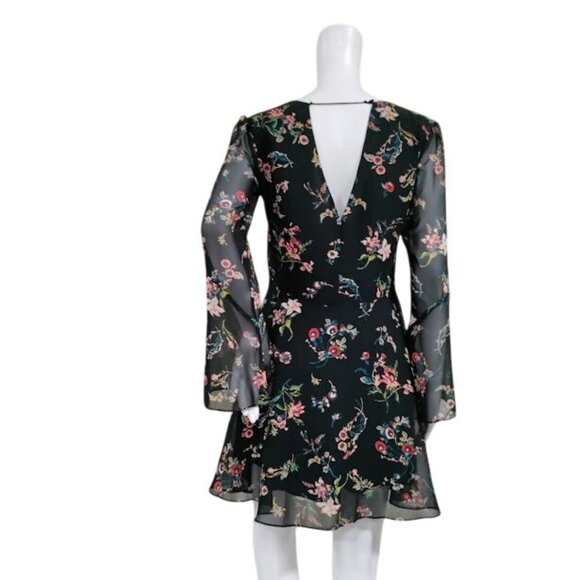 Sam Edelnam Y2K Whimsy Coquette Prairie Chiffon Floral ALine Dress Black Size 2 - Picture 3 of 12
